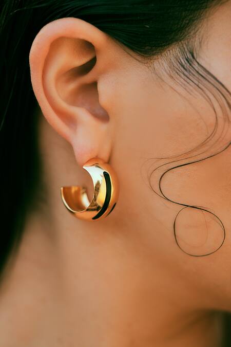 Buy_Varnika Arora_Gold Plated Luna Black Enamel Hoops _Online_at_Aza_Fashions