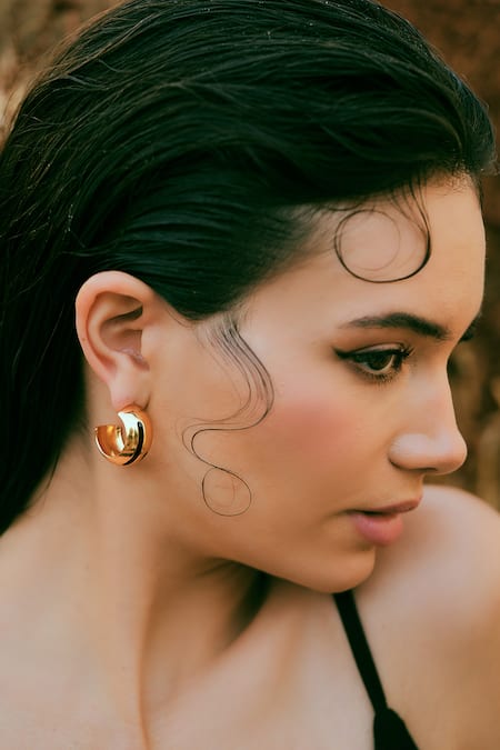 Varnika Arora Gold Plated Luna Black Enamel Hoops 