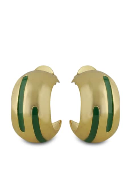Varnika Arora_Gold Plated Luna Green Enamel Hoops _Online_at_Aza_Fashions