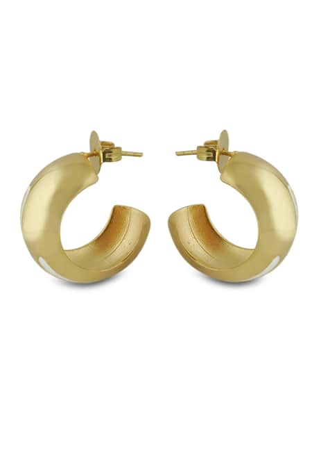 Varnika Arora Luna White Enamel Gold Hoops 