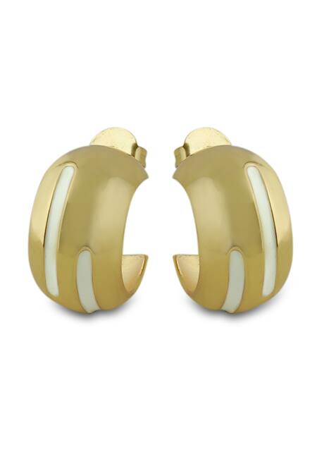Varnika Arora_Gold Plated Luna White Enamel Hoops _Online_at_Aza_Fashions