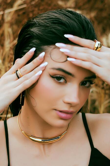 Shop_Varnika Arora_Gold Plated Aurelia Black Enamel Neckpiece _Online_at_Aza_Fashions