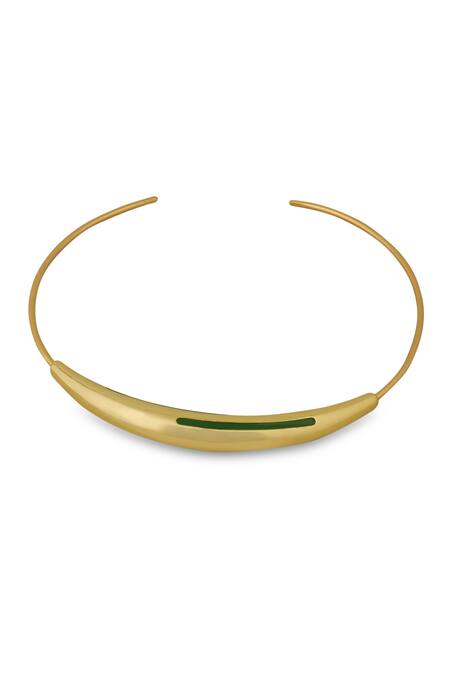 Varnika Arora_Gold Plated Green Enamel Neckpiece _Online_at_Aza_Fashions