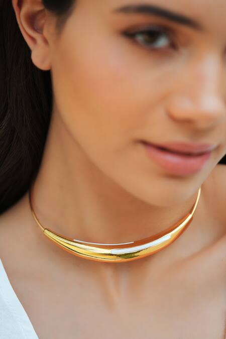 Shop_Varnika Arora_Gold Plated Aurelia White Enamel Neckpiece _Online_at_Aza_Fashions