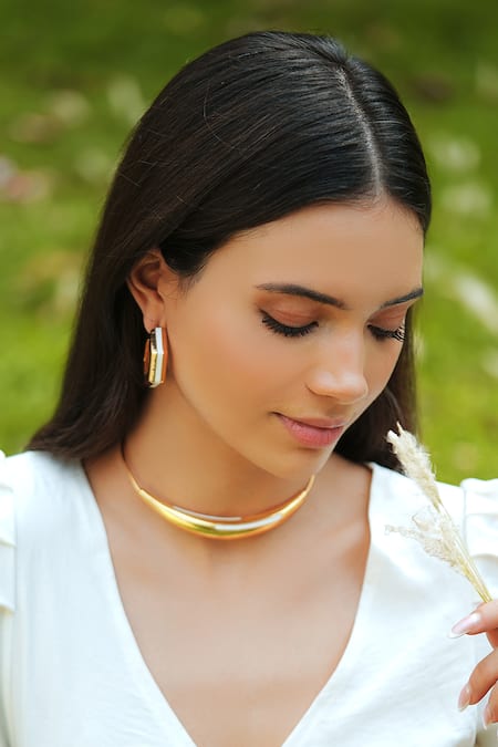 Varnika Arora Gold Plated Aurelia White Enamel Neckpiece 