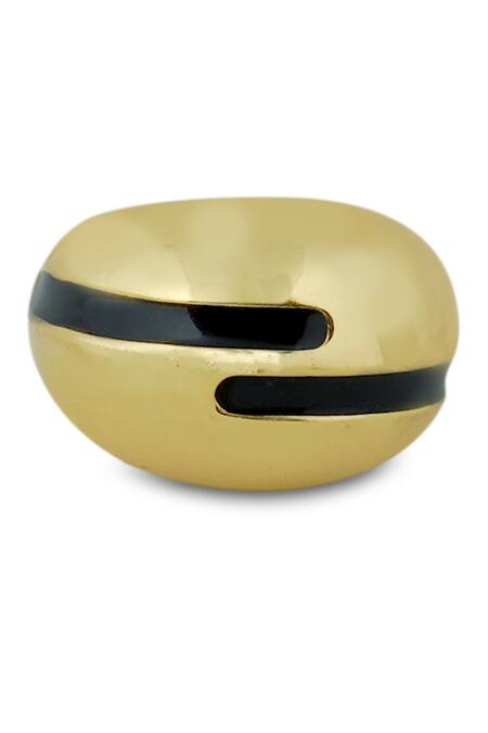 Varnika Arora_Gold Plated Black Enamel Ring _Online_at_Aza_Fashions