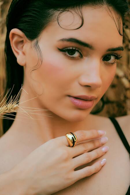 Buy_Varnika Arora_Gold Plated Black Enamel Ring _Online_at_Aza_Fashions