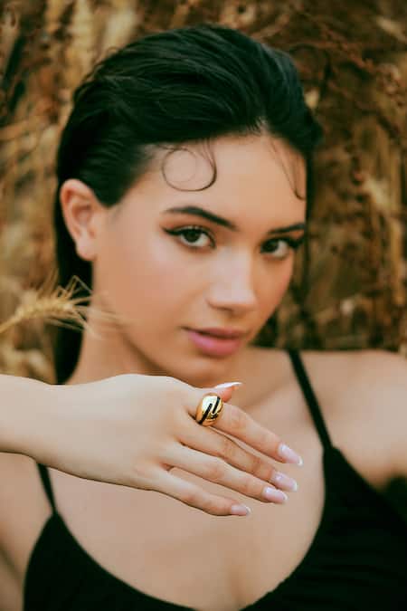 Varnika Arora Gold Plated Black Enamel Ring 
