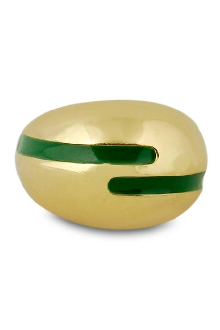 Varnika Arora_Gold Plated Verdora Green Enamel Ring _Online_at_Aza_Fashions