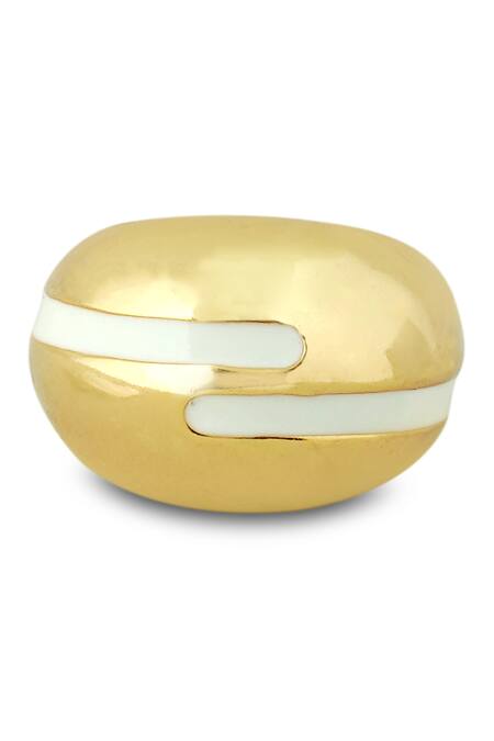 Varnika Arora_Gold Plated Verdora White Enamel Ring _Online_at_Aza_Fashions
