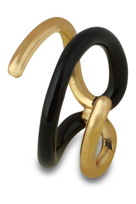 Varnika Arora Twistie 2-way Black Enamel Gold Ring 
