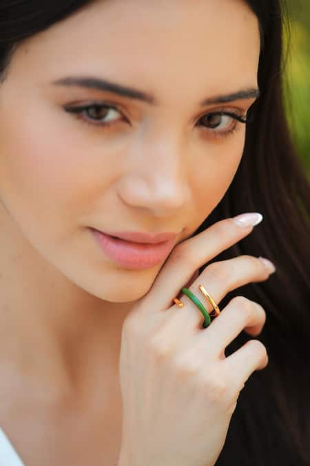 Varnika Arora Gold Plated Twistie 2-way Green Enamel Ring 