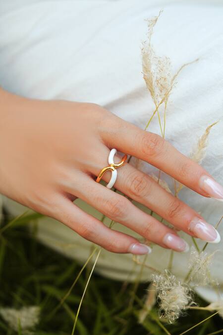 Varnika Arora_Gold Plated Twistie Ring _at_Aza_Fashions