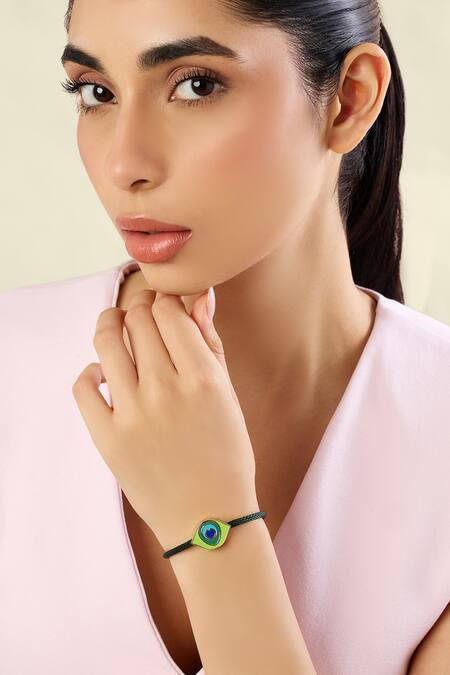 Shop_Isharya_Multi Color Embroidery Mayura Rakhi Bracelet _Online_at_Aza_Fashions