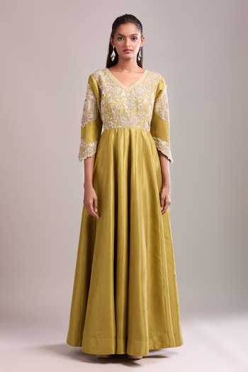 Buy_Prisho_Olive Green Gota Patti, Embroidery V-neck Anarkali Set 