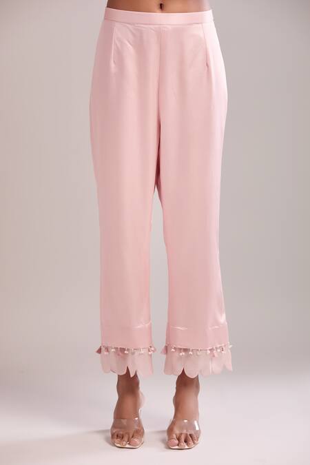 Buy_Prisho_Pink Embroidery Round Neck Flamingo Pita Work Kurta Set _Online_at_Aza_Fashions