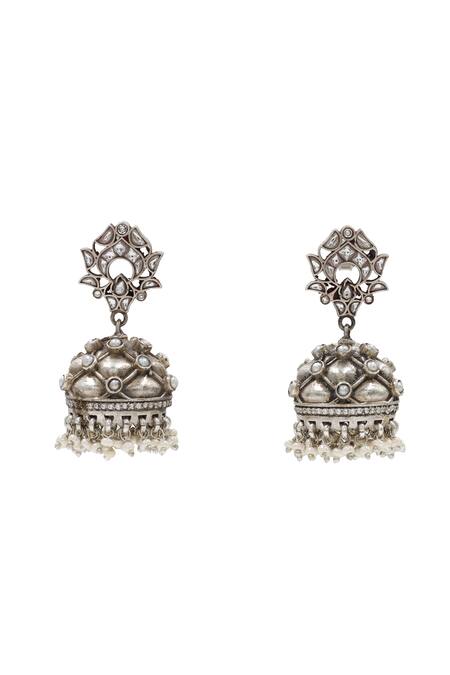Sangeeta Boochra_Silver Plated Zari Kundan Earrings _Online_at_Aza_Fashions