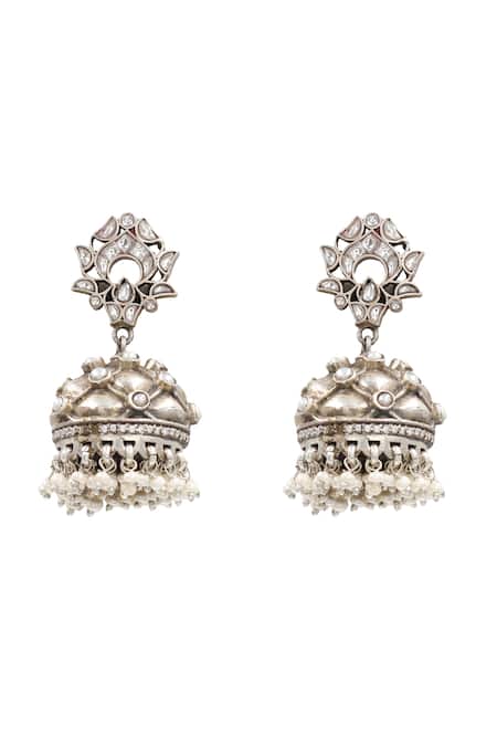 Buy_Sangeeta Boochra_Silver Plated Zari Kundan Earrings _Online_at_Aza_Fashions