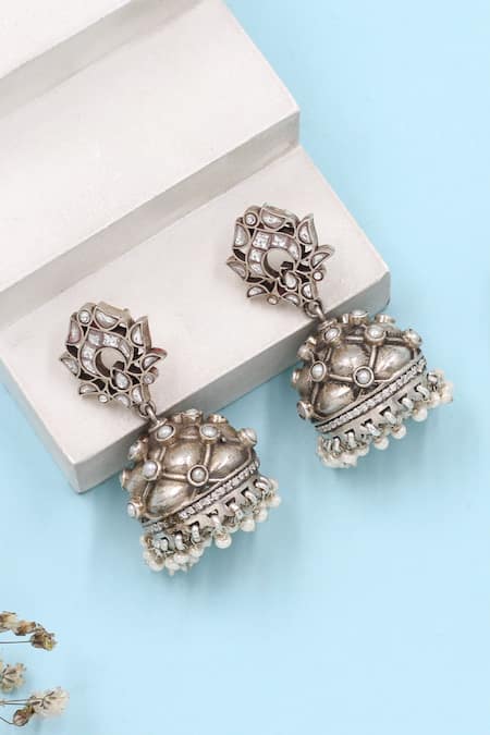 Sangeeta Boochra Silver Plated Zari Kundan Earrings 
