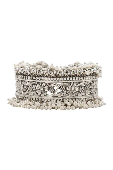Buy Sangeeta Boochra Silver Plated Beads Designer Handcrafted Bangle Online at Aza Fashions Buy_Sangeeta Boochra_Silver Plated Beads Designer Handcrafted Bangle _Online_at_Aza_Fashions
