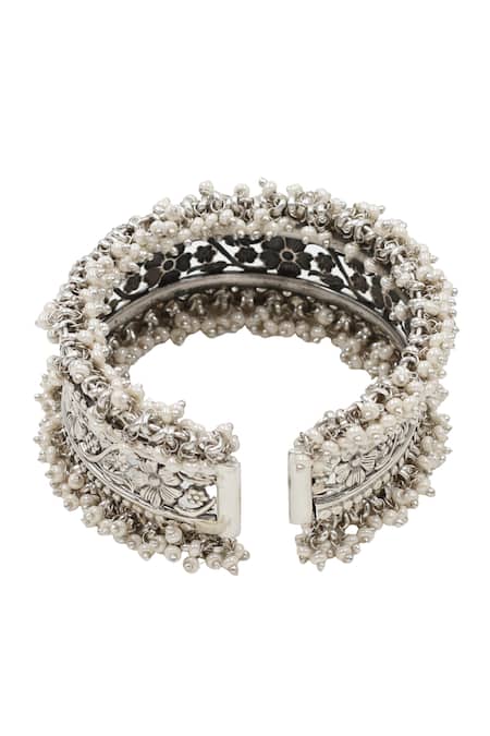 Shop Sangeeta Boochra Silver Plated Beads Designer Handcrafted Bangle Online at Aza Fashions Shop_Sangeeta Boochra_Silver Plated Beads Designer Handcrafted Bangle _Online_at_Aza_Fashions