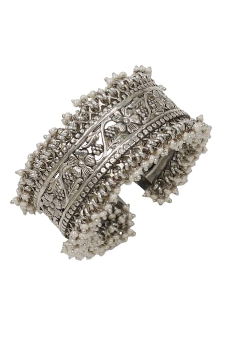Shop Sangeeta Boochra Silver Plated Beads Designer Handcrafted Bangle at Aza Fashions Shop_Sangeeta Boochra_Silver Plated Beads Designer Handcrafted Bangle _at_Aza_Fashions