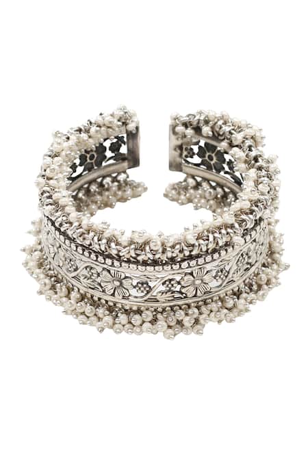 Sangeeta Boochra Silver Plated Beads Designer Handcrafted Bangle at Aza Fashions Sangeeta Boochra_Silver Plated Beads Designer Handcrafted Bangle _at_Aza_Fashions