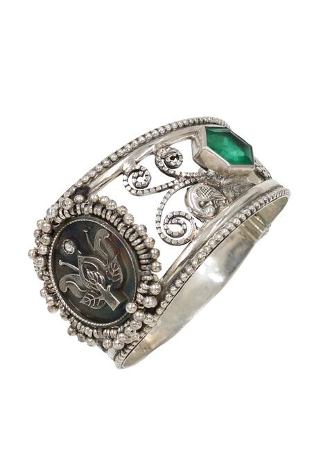 Sangeeta Boochra_Green Designer Silver Bangle _Online_at_Aza_Fashions