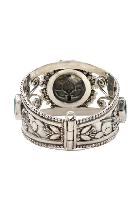 Sangeeta Boochra Designer Green Silver Bangle 