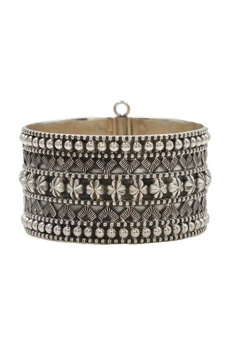 Shop_Sangeeta Boochra_Silver Plated Designer Handcrafted Bangle _Online_at_Aza_Fashions