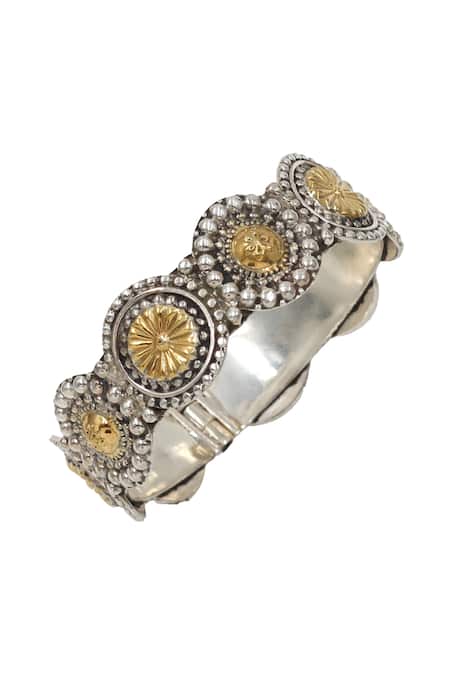 Shop_Sangeeta Boochra_Gold Plated Designer Silver Bangle _Online_at_Aza_Fashions