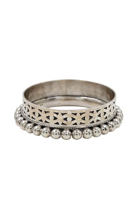 Sangeeta Boochra_Silver Plated Beads, Cut Work Designer Handcrafted Bangle _Online_at_Aza_Fashions