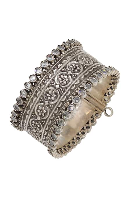 Sangeeta Boochra Silver Plated Imitation Gemstones Kundan Designer Bangle Online at Aza Fashions Sangeeta Boochra_Silver Plated Imitation Gemstones Kundan Designer Bangle _Online_at_Aza_Fashions