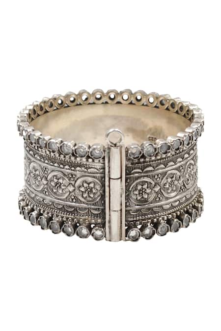 Shop Sangeeta Boochra Silver Plated Imitation Gemstones Kundan Designer Bangle at Aza Fashions Shop_Sangeeta Boochra_Silver Plated Imitation Gemstones Kundan Designer Bangle _at_Aza_Fashions