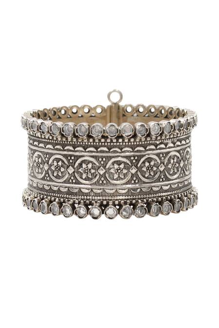 Buy Sangeeta Boochra Silver Plated Imitation Gemstones Kundan Designer Bangle Online at Aza Fashions Buy_Sangeeta Boochra_Silver Plated Imitation Gemstones Kundan Designer Bangle _Online_at_Aza_Fashions