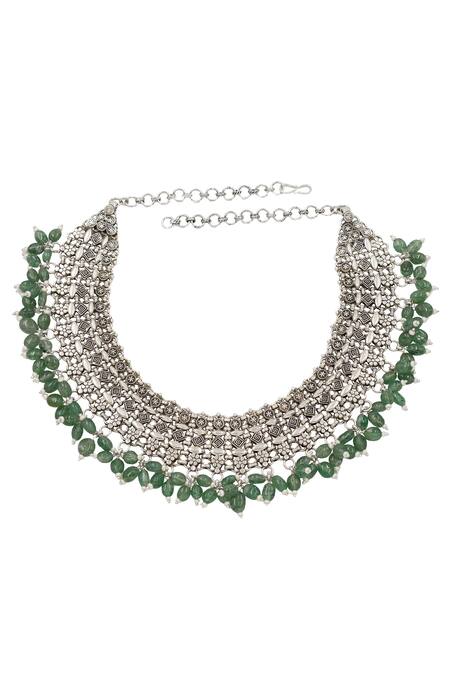 Sangeeta Boochra_Silver Plated Designer Necklace _Online_at_Aza_Fashions