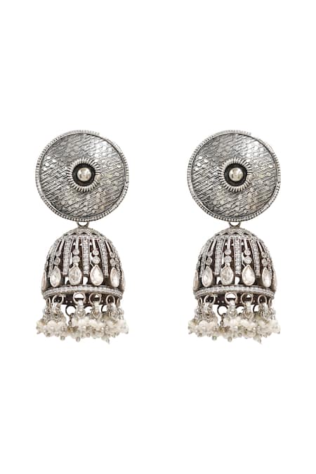 Sangeeta Boochra_Silver Plated Imitation Diamonds Designer Moissanite Earrings _Online_at_Aza_Fashions