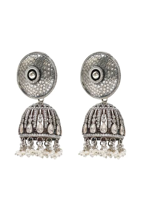 Buy_Sangeeta Boochra_Silver Plated Imitation Diamonds Designer Moissanite Earrings _Online_at_Aza_Fashions