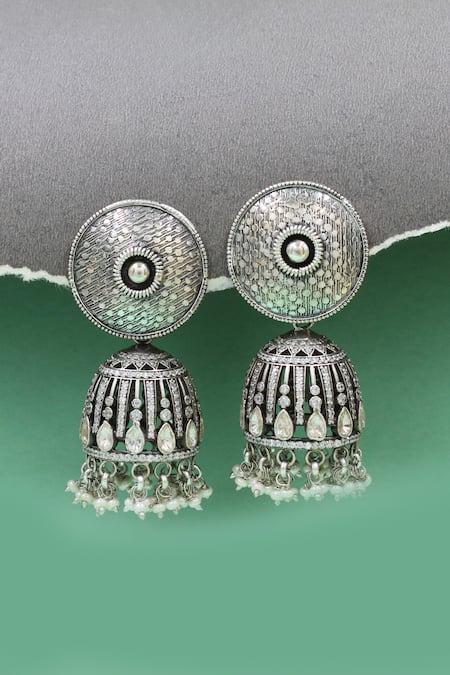 Sangeeta Boochra Designer Moissanite Silver Earrings 
