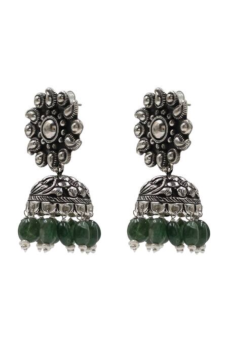Buy_Sangeeta Boochra_Silver Plated Beads Designer Earrings _Online_at_Aza_Fashions