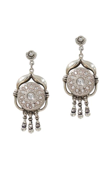 Shop_Sangeeta Boochra_Silver Plated Kundan Designer Earrings _Online_at_Aza_Fashions