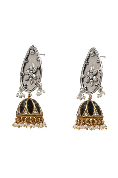 Buy Sangeeta Boochra Blue Kundan Silver Designer Earrings Online at Aza Fashions Buy_Sangeeta Boochra_Blue Kundan Silver Designer Earrings _Online_at_Aza_Fashions