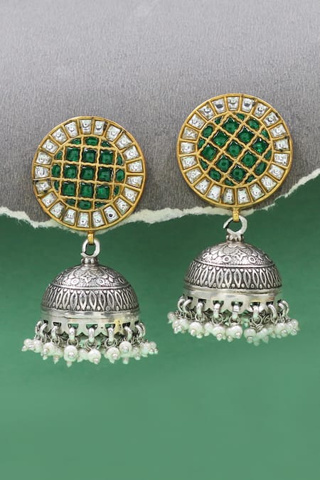 Sangeeta Boochra Kundan Green Silver Designer Earrings 