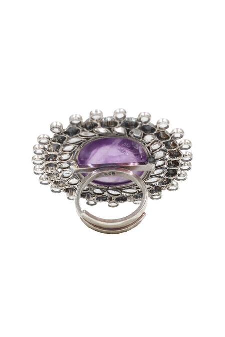 Sangeeta Boochra Purple Crystals Onyx Silver Designer Ring Online at Aza Fashions Sangeeta Boochra_Purple Crystals Onyx Silver Designer Ring _Online_at_Aza_Fashions