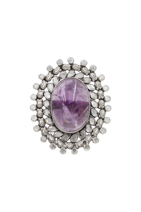 Shop Sangeeta Boochra Purple Crystals Onyx Silver Designer Ring at Aza Fashions Shop_Sangeeta Boochra_Purple Crystals Onyx Silver Designer Ring _at_Aza_Fashions