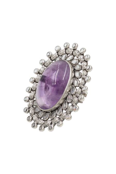 Buy Sangeeta Boochra Purple Crystals Onyx Silver Designer Ring Online at Aza Fashions Buy_Sangeeta Boochra_Purple Crystals Onyx Silver Designer Ring _Online_at_Aza_Fashions