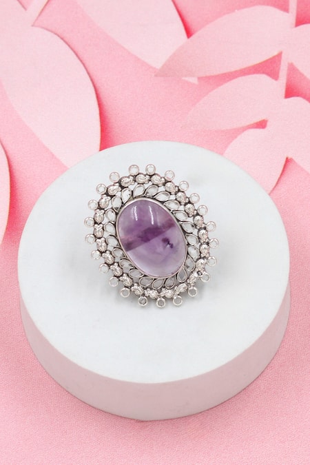 Sangeeta Boochra Purple Onyx Silver Designer Ring 