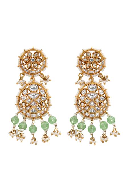Sangeeta Boochra White Zari Kundan Designer Earrings Online at Aza Fashions Sangeeta Boochra_White Zari Kundan Designer Earrings _Online_at_Aza_Fashions