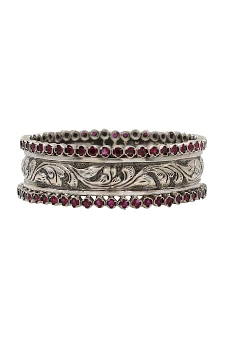 Shop Sangeeta Boochra Pink Kundan Silver Designer Bangle at Aza Fashions Shop_Sangeeta Boochra_Pink Kundan Silver Designer Bangle _at_Aza_Fashions