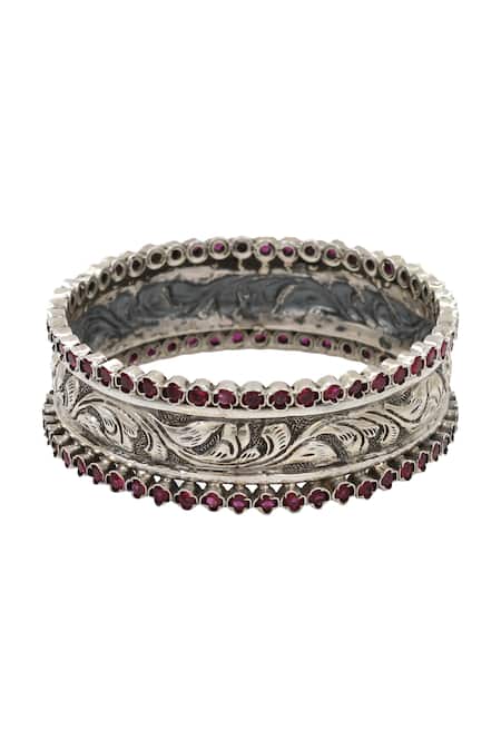 Sangeeta Boochra Pink Kundan Silver Designer Bangle Online at Aza Fashions Sangeeta Boochra_Pink Kundan Silver Designer Bangle _Online_at_Aza_Fashions